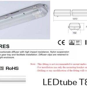 2x24 Weatherproof LED Polycarbonate Diffuser and Housing IP65